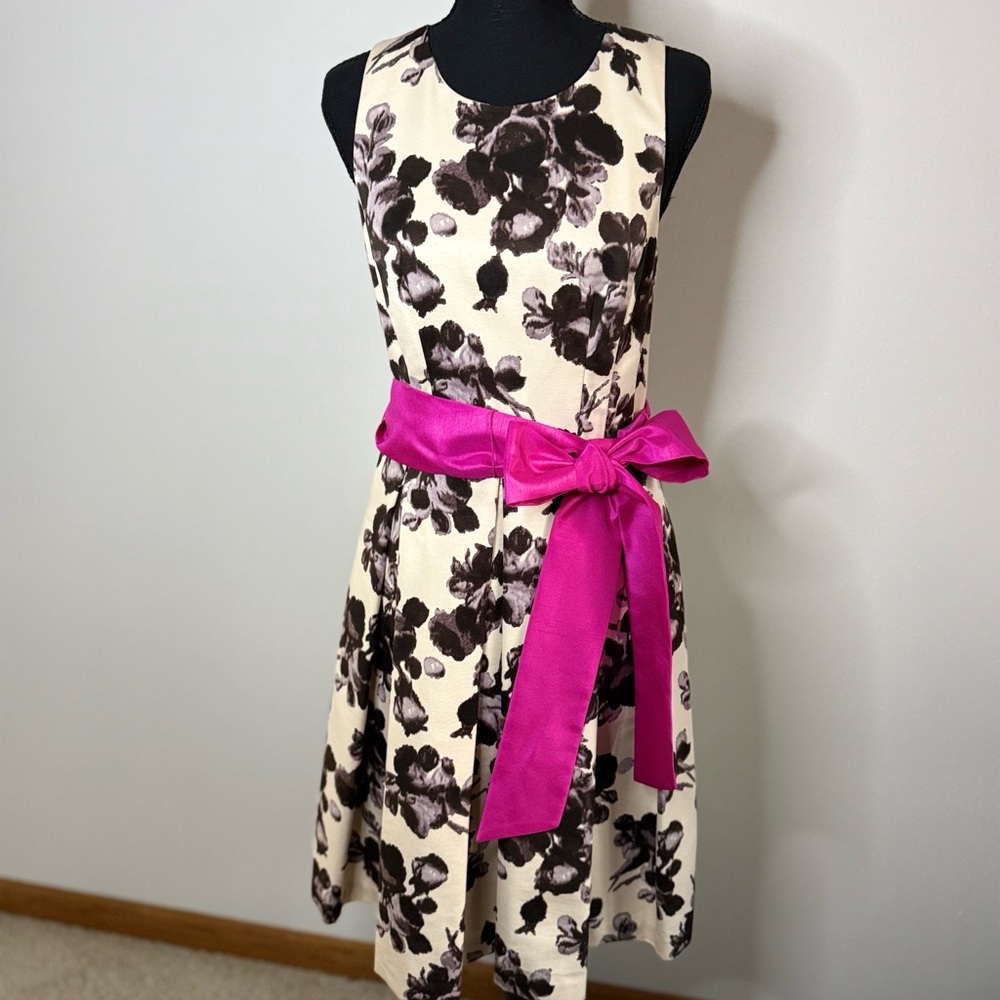 Eliza J Floral Fit & Flare Dress Open Back Pink Sash Size 6